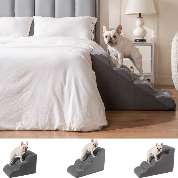 Dog Steps For Couch Foam Dog Stairs For Bed/Couch - 4-Step Non-Slip Pet Ramp For Small To Medium Dogs (19.7" Tall, Grey) Dog Couch