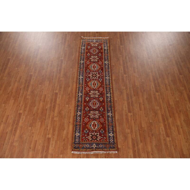 Geometric Kazak Indian Runner Rug Hand-knotted Wool Carpet - 2'8"x 10'0"