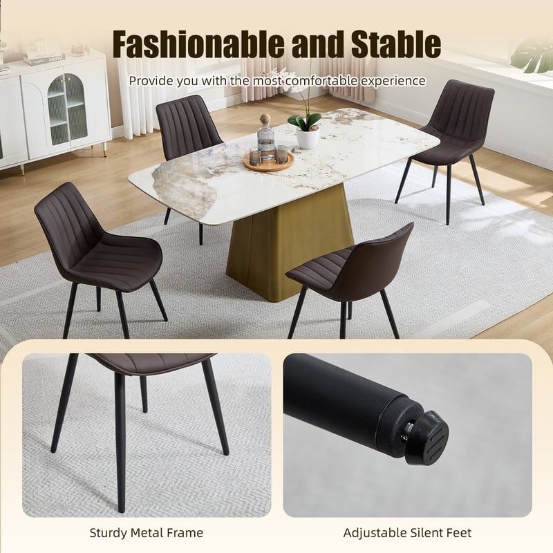 HOMEFUN PU Leather Upholstered Stripes Sturdy Metal Frame Dining Chairs(set of 4)