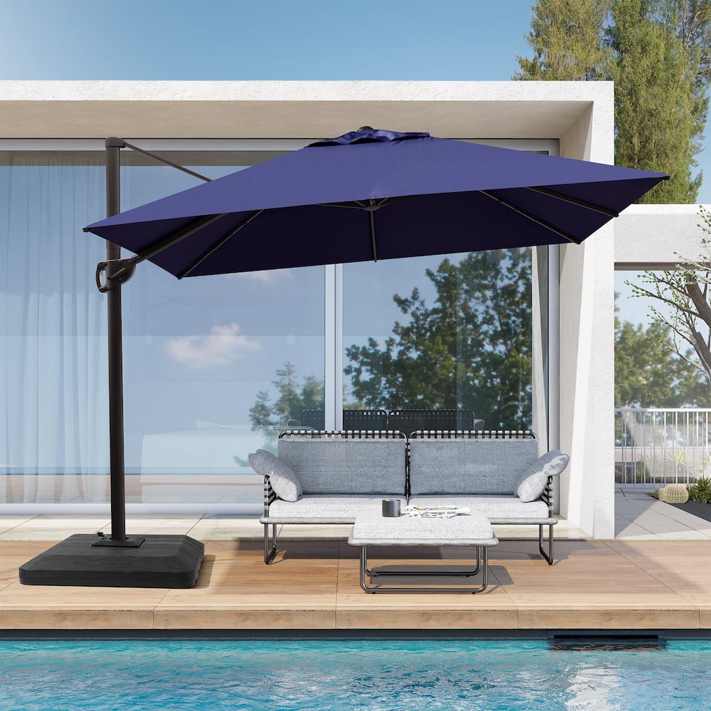 Outdoor Patio Cantilever Offset Umbrella with 360-degree Rotation, 10ft Square, Base Included