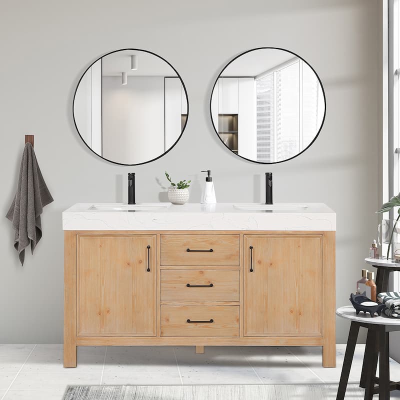 Leon 60 in. Double Bathroom Vanity with Composite Stone Top - 60 in. - Brown - No Mirror