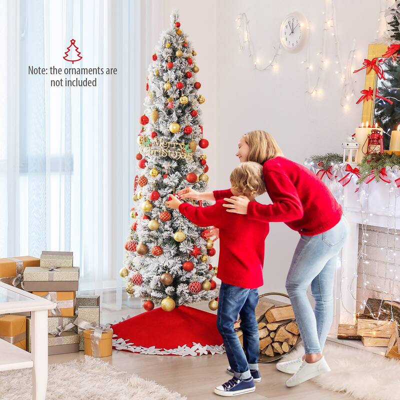 Gymax 4.5/6/7 FT Pre-Lit Artificial Christmas Tree Slim Pencil Xmas