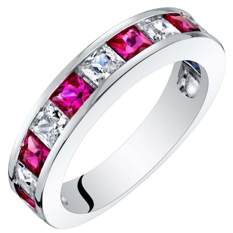 Sterling Silver 1 ct Created Ruby Birthstone Ring