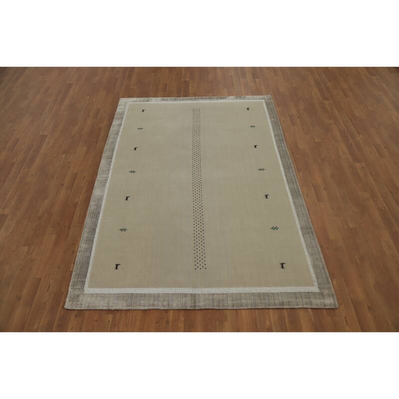 Hand Knotted Oriental 100% Wool Carpet Tribal Animal Pictorial Beige & Ivories Gabbeh Area Rug - 7' 10'' X 5' 5''