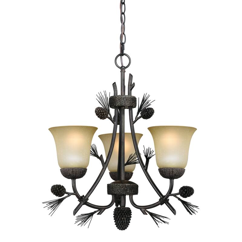Sierra 3 Light Bronze Rustic Pinecone Mini Chandelier - 20-in W x 22-in H x 20-in D - Black Walnut - 20-in W x 22-in H x 20-in D
