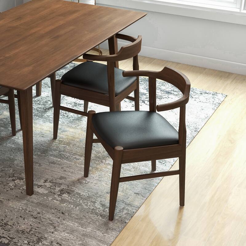 Zidane Mid-Century Vegan Leather Dining Chair in Black (Set of 2) - 0