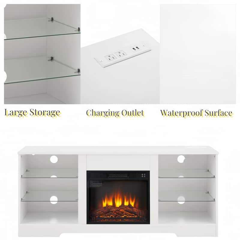 Electric Fireplace TV Stand with LED Lights and USB Charging Outlet