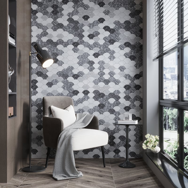 Apollo tile 12 x 12 Stellare Honed White Gray Terrazzo, Carrara Marble Tile (5 sq ft/case) - 5 Pack
