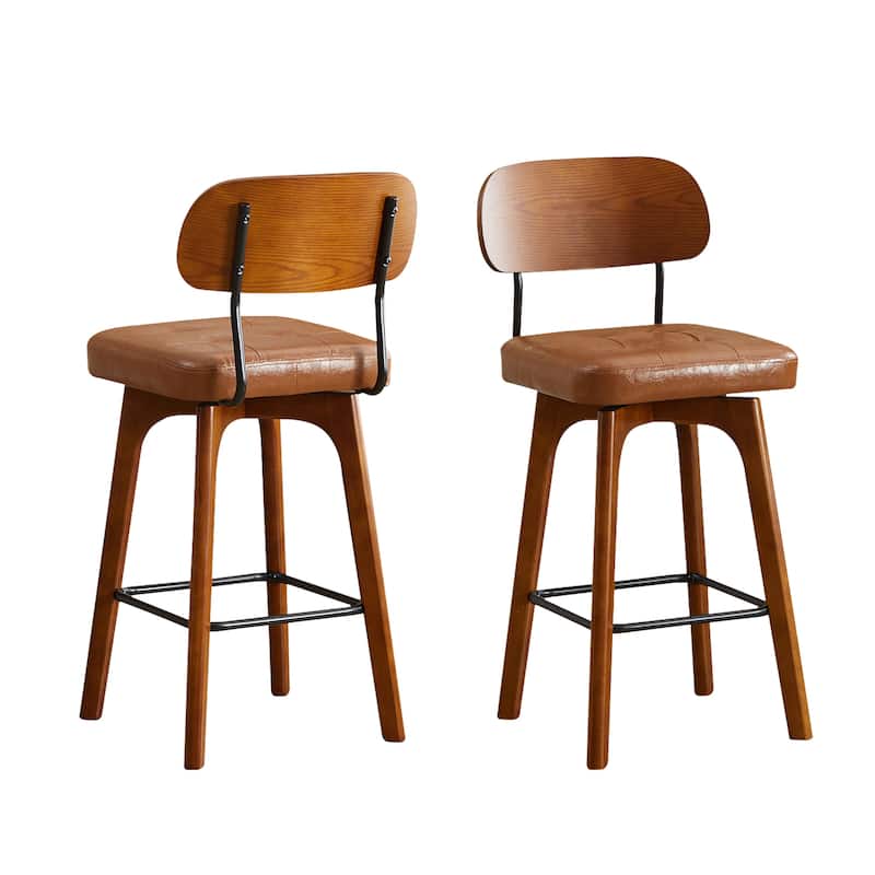 Swivel Bar Stool Set of 2/3/4 with Back Support - Set of 2 - 26"Brown-2 - Counter Height