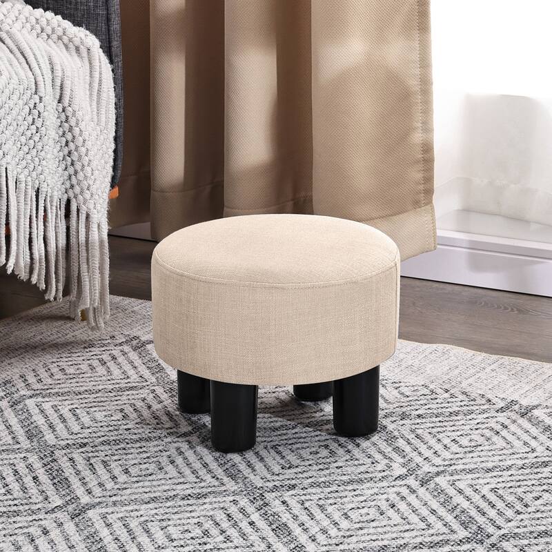 Adeco Round Ottoman Fabric Footrest Modern Padded Chair Footstool - Beige