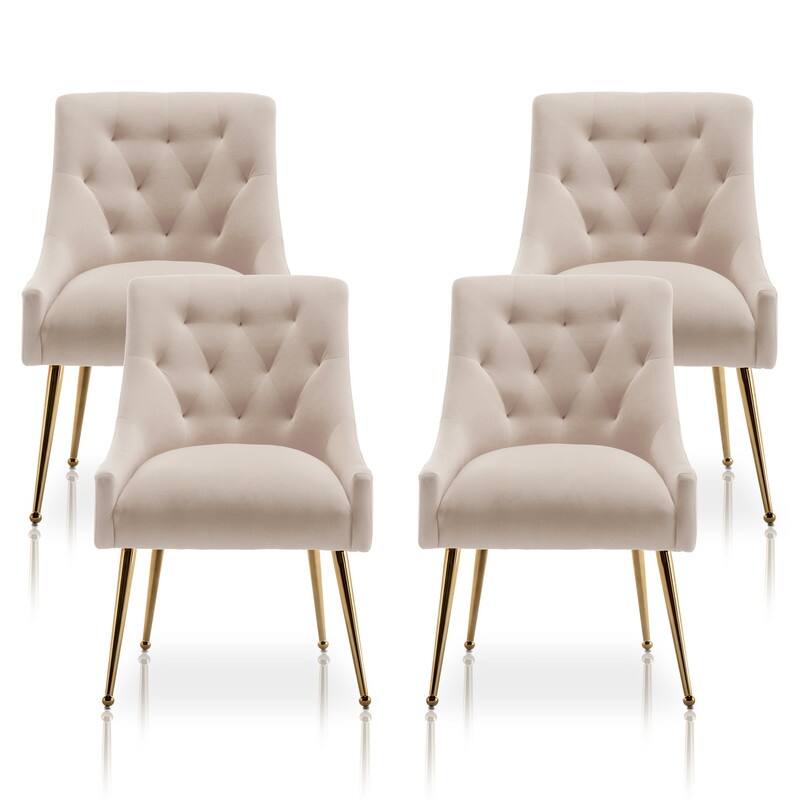 SEYNAR Modern Velvet Dining Chairs Set of 4, Upholstered Accent Chair Tufted Back Armless Chair with Back Pull