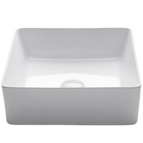 KRAUS 15 5/8 inch Viva Square White Ceramic Vessel Bathroom Sink