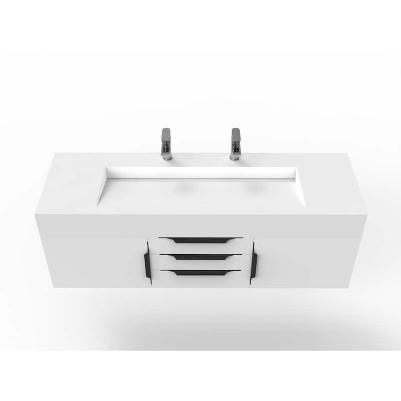 Nile 60" Wall Mounted Bathroom Vanity Set w/ White Top