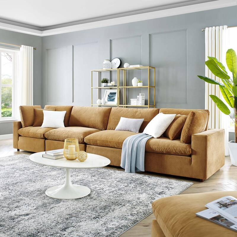 Commix Down Filled Overstuffed Performance Velvet 4-Seater Sofa
