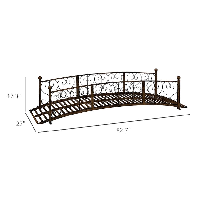 7' Metal Arch Garden Bridge with Safety Siderails