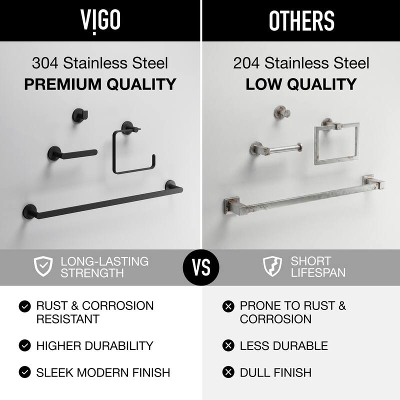 VIGO Arden 4-Piece Bathroom Hardware Accessory Set with 24 in. Towel Bar, Toilet Paper Holder, Hand Towel Holder, Hook