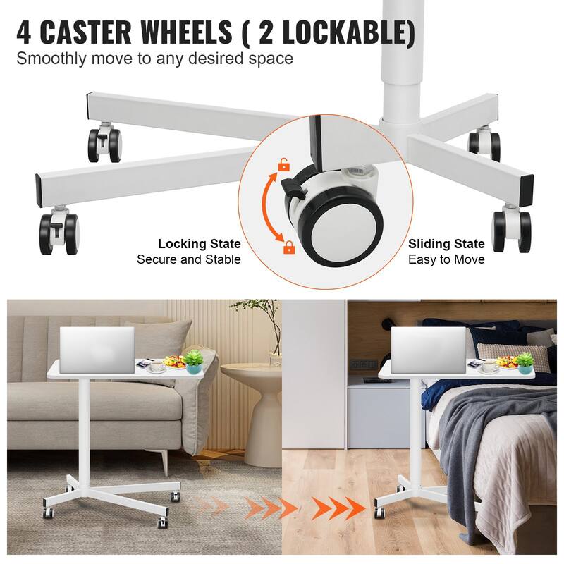 White Steel Mobile Standing Desk, Height Adjustable, Rolling and 44 lbs Load Capacity