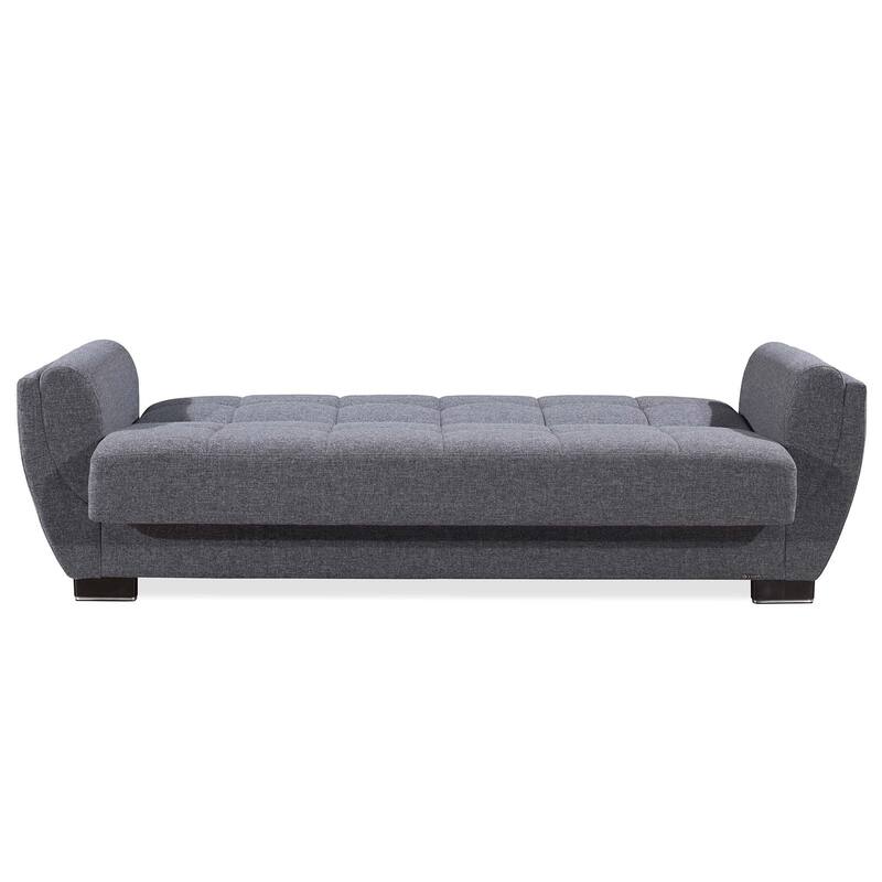 HomeRoots 93" Gray Chenille Convertible Futon Sleeper Sofa And Toss Pillows With Storage