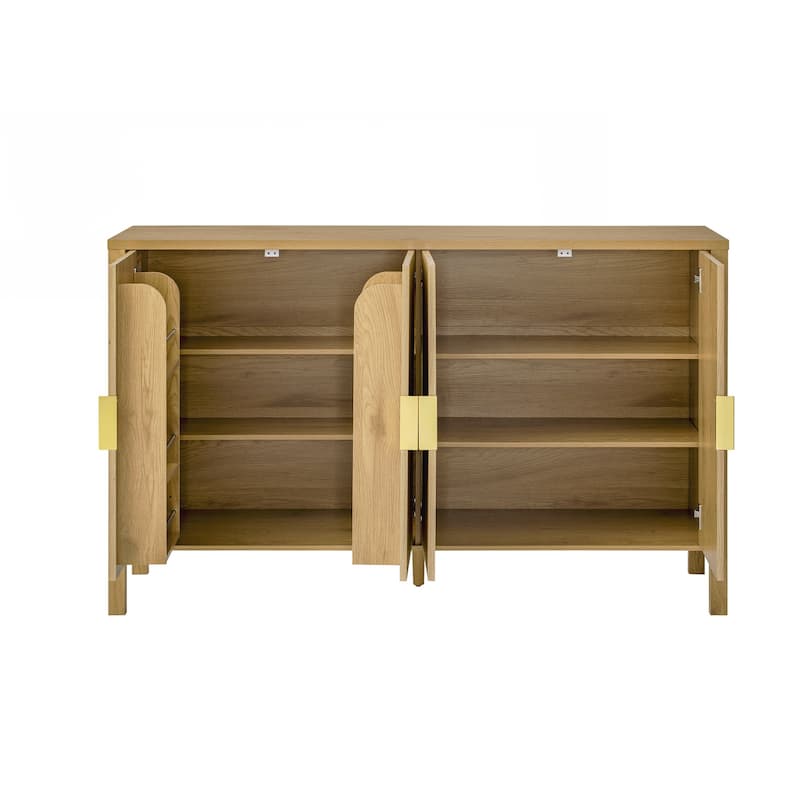 Modern Storage Cabinet, Stripe MDF Sideboard with Aluminum Handles