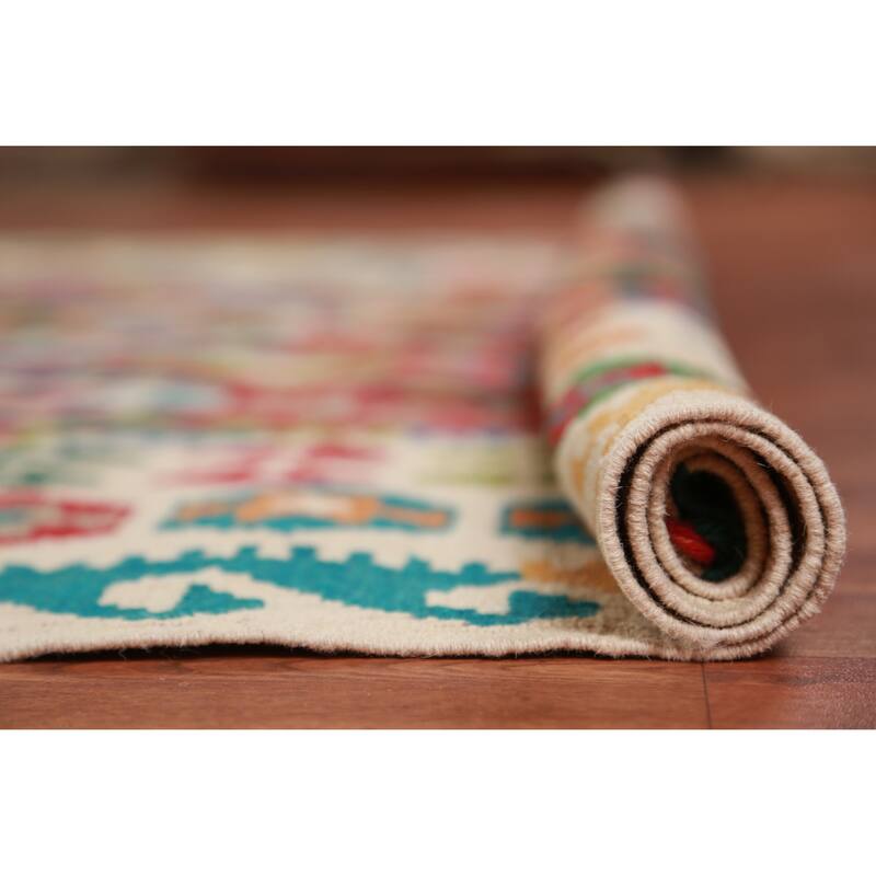 Hand Woven Oriental 100% Wool Carpet Southwestern Geometric Multi-Colored Kilim Area Rug - 8' 4'' X 6' 4''
