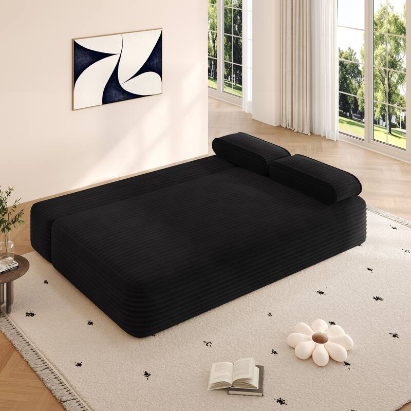 78.7" Convertible Sofa Bed, 2-in-1 Corduroy Couch with 3 Pillows, Modern Folding Boneless Couch