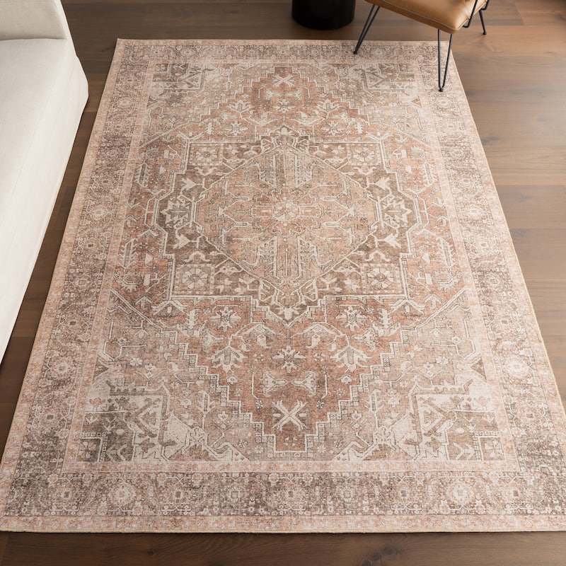 Nuloom Hillstone Collection Traditional Vintage Medallion Area Rug - 6' 7" x 9' - Mariposa Light Brown - Rectangle