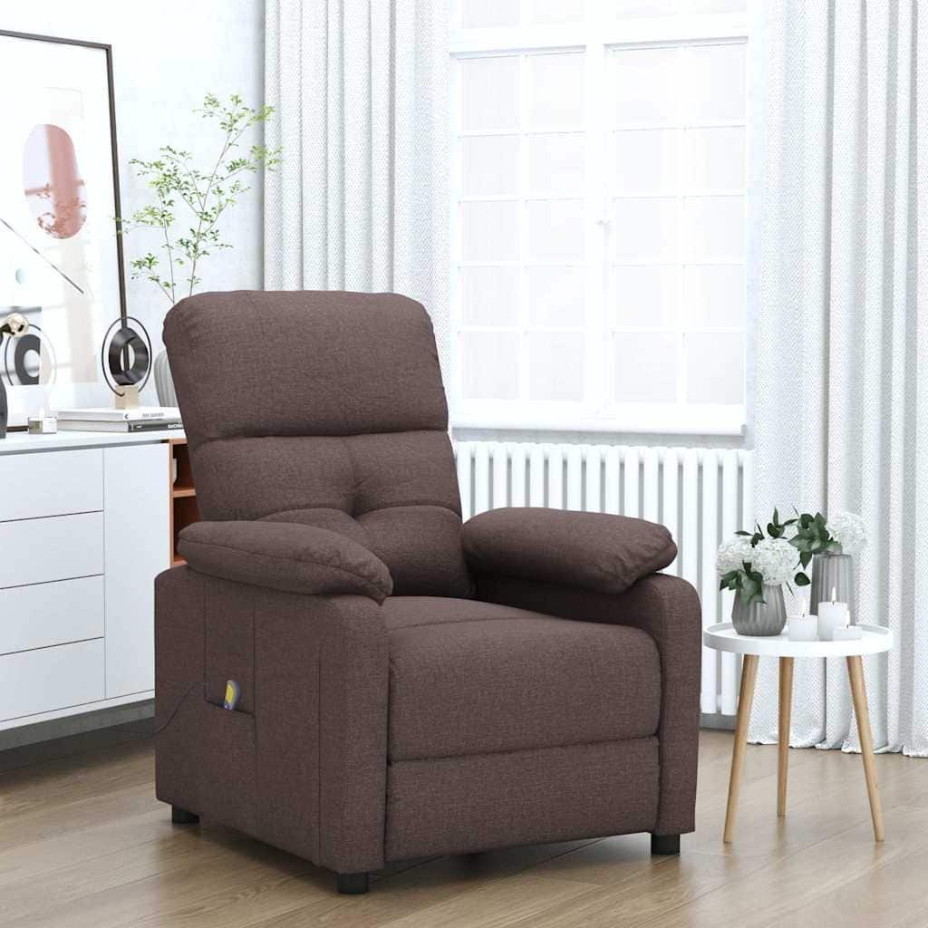 vidaXL Massage Recliner Dark Brown Fabric - 28.7" x 35.4" x 39.4"
