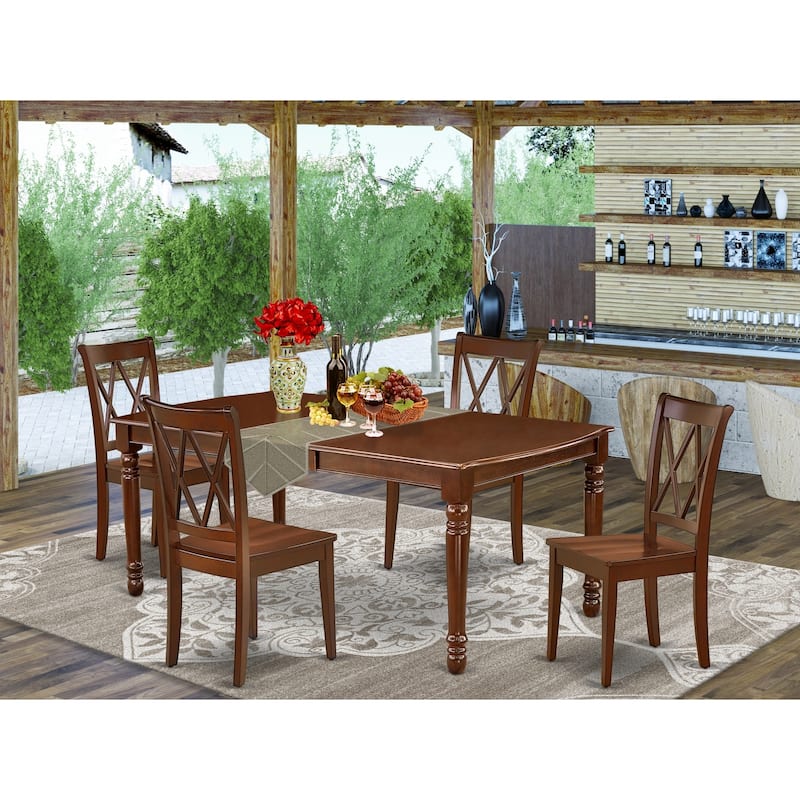 Rectangular Dining Set - 60-78 Inch Table with 4 Chairs - Asian Hardwood - Mahogany Finish
