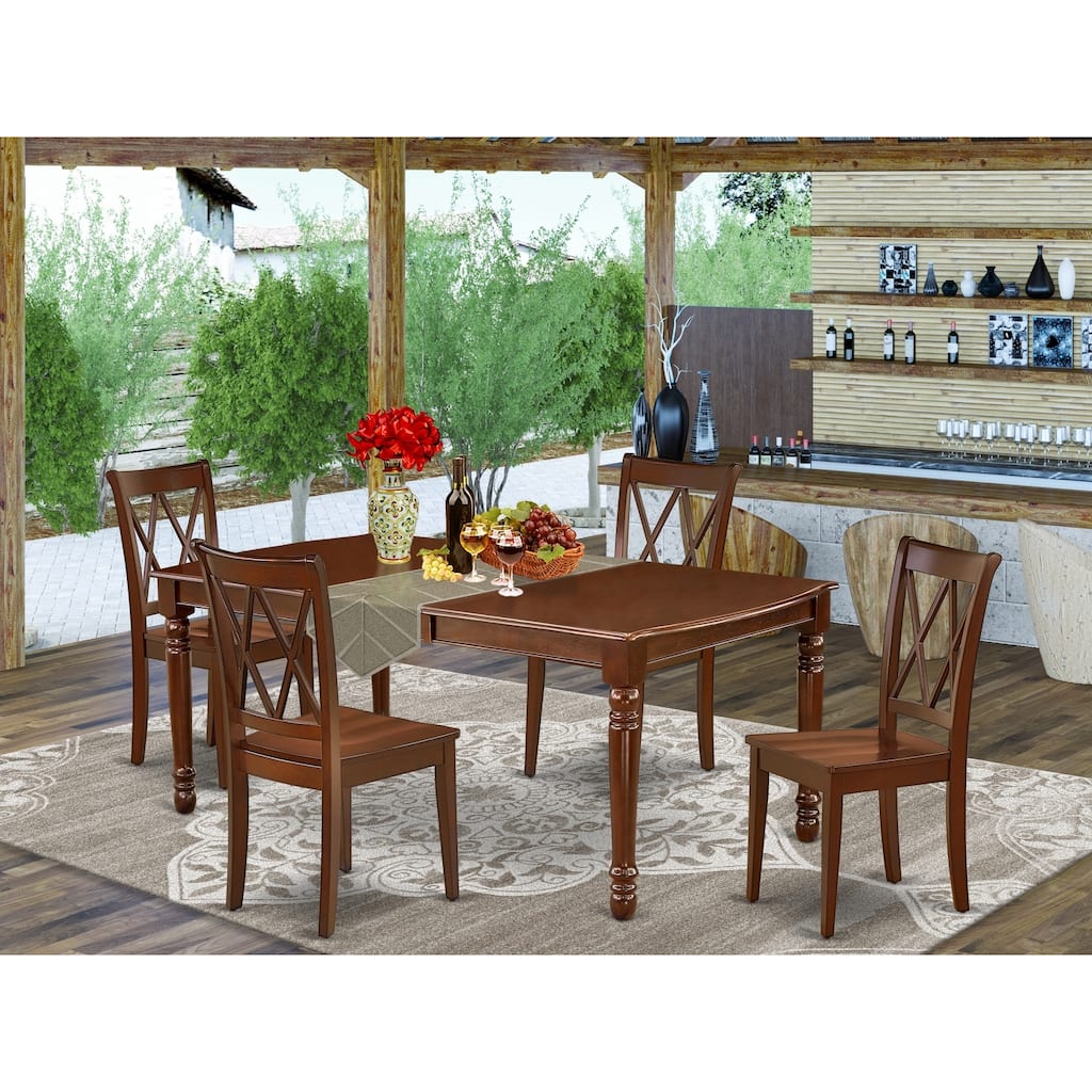 Rectangular Dining Set - 60-78 Inch Table with 4 Chairs - Asian Hardwood - Mahogany Finish