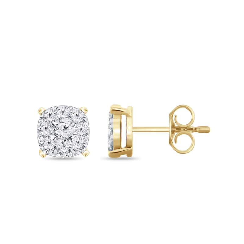 Auriya 14k Gold 1/2ctw Cushion Pave Diamond Stud Earrings (H-I, I1-I2)