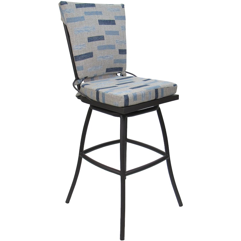 Outdoor Bar Stool Counter 26" 30" Extra Tall 34" - Jamey without Arms - Block Weave Blue Beige - Gray - Extra Tall