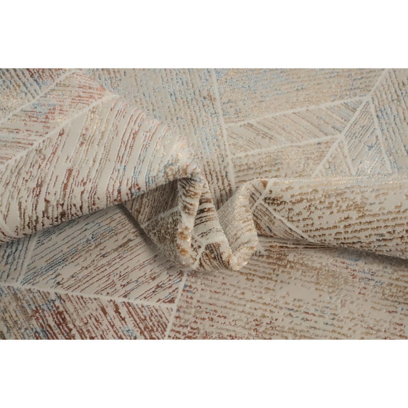 Machine Made Oriental Polyester Carpet Modern Geometric Multi-Colored Modern Area Rug - 7' 5'' X 5' 2''