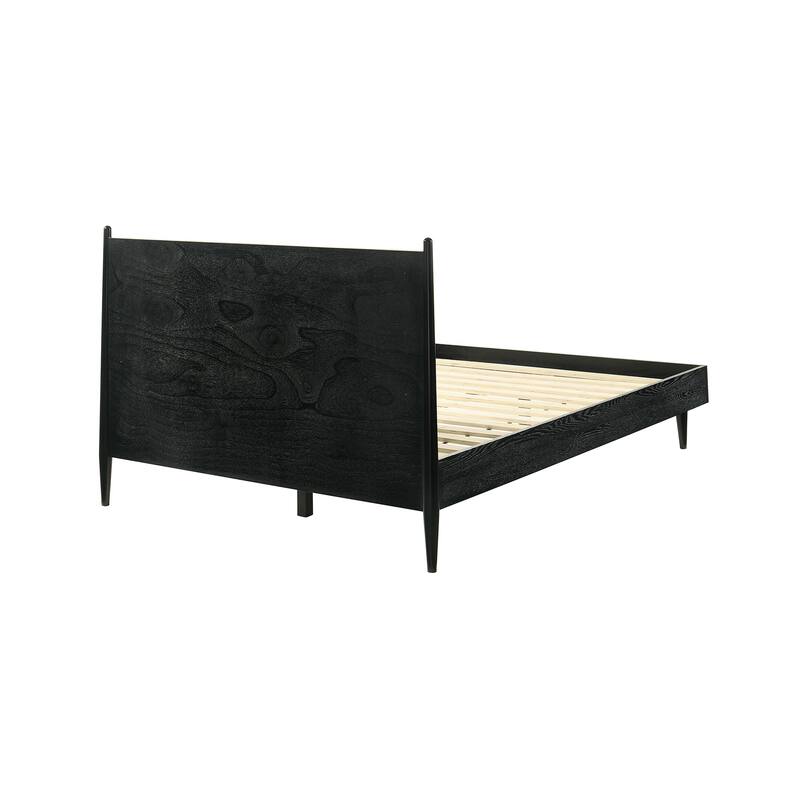 Artemio Black or Walnut Wood Queen Platform Bed Frame with Grey Upholstered Headboard