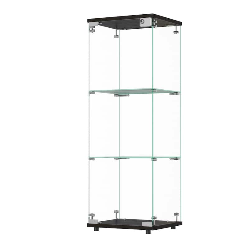 Glass Display Cabinet with Doors & Locks, Acrylic Shelves, Floor Standing Storage Showcase for Home or Office
