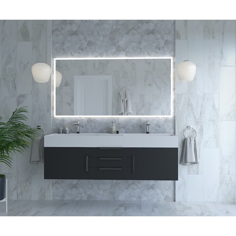 Amazon 60" Wall Mounted Bathroom Vanity Set w/ White Top