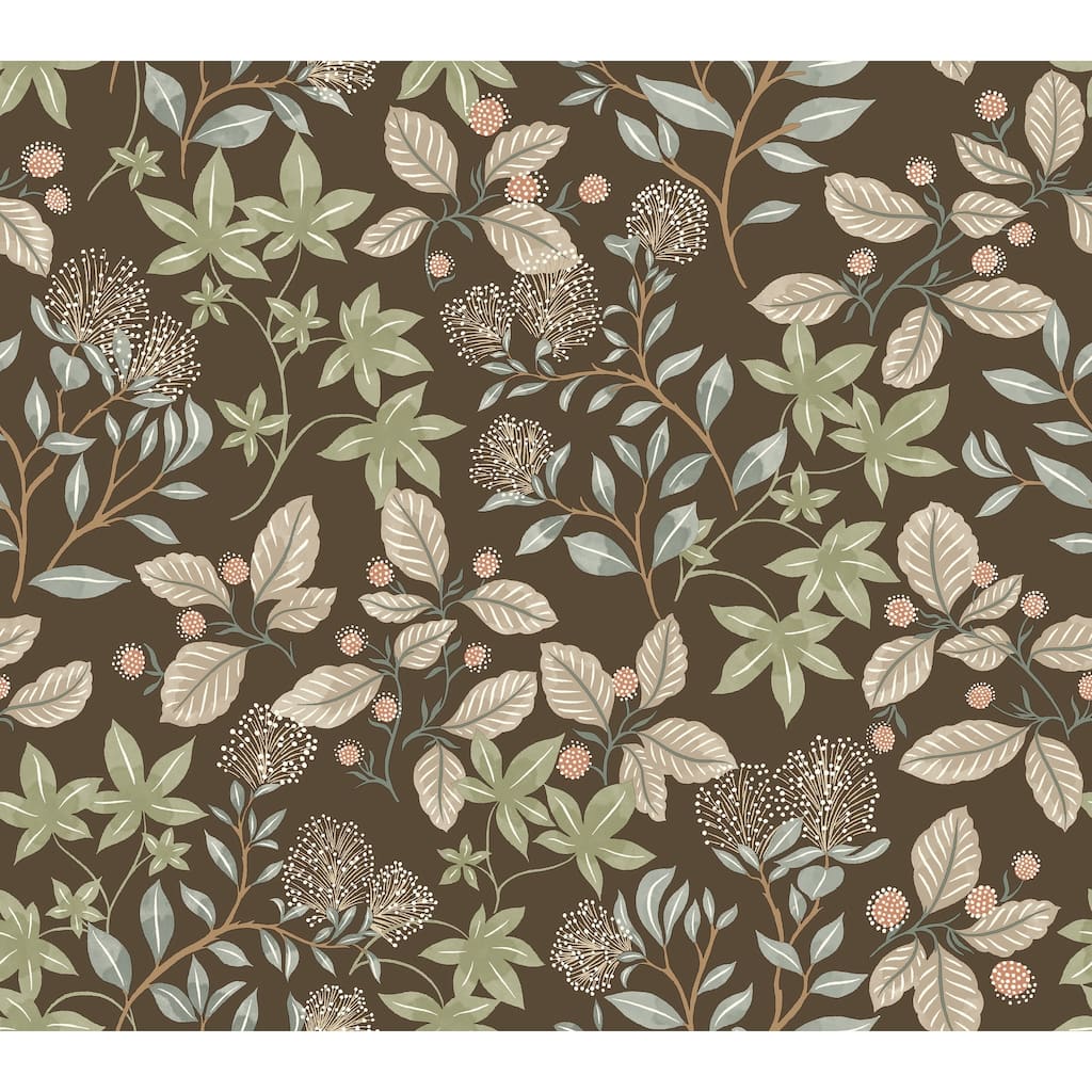 A-Street Prints Mildred Espresso Botanical Trail Wallpaper