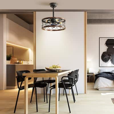 18inch Caged Ceiling Fan with Lights, Remote Control or APP(Bulbs included)