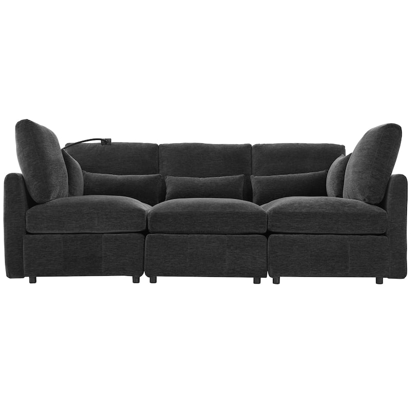 Modular Sectional Sofa with Movable Ottoman Convertible L-Shape or U-Shape Sofa Bed Built-in USB Charging Ports and Phone Holder