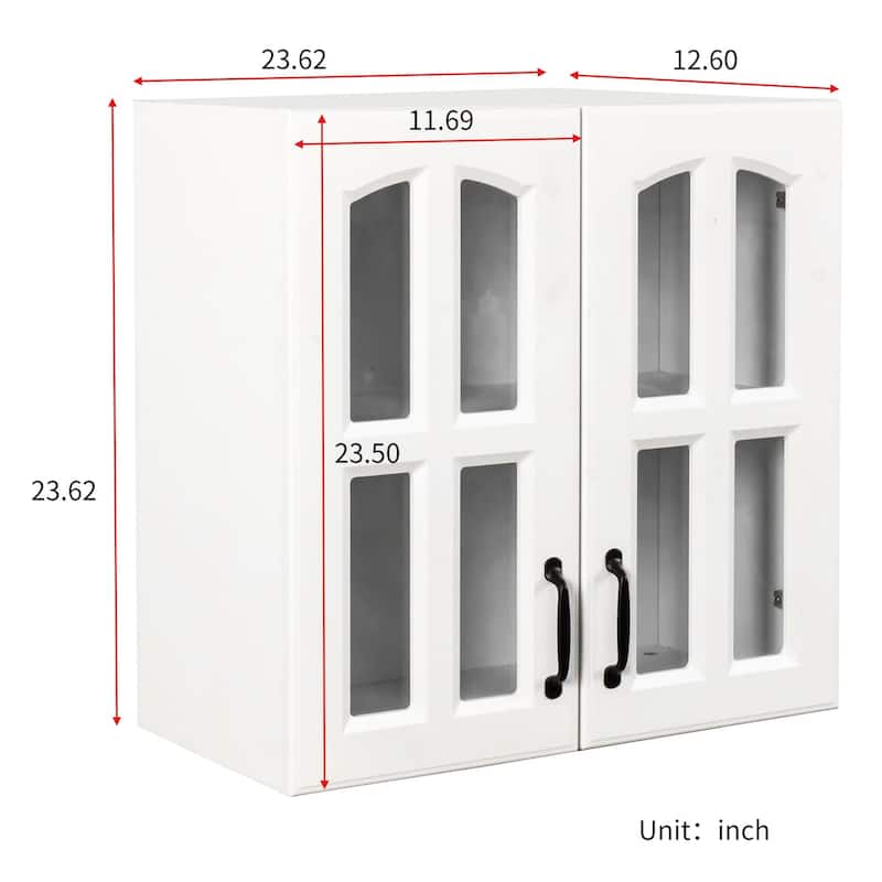 Glass Door Wall Cabinet - Floating Display Cabinet with Shelves for Kitchen, Bathroom, Living Room