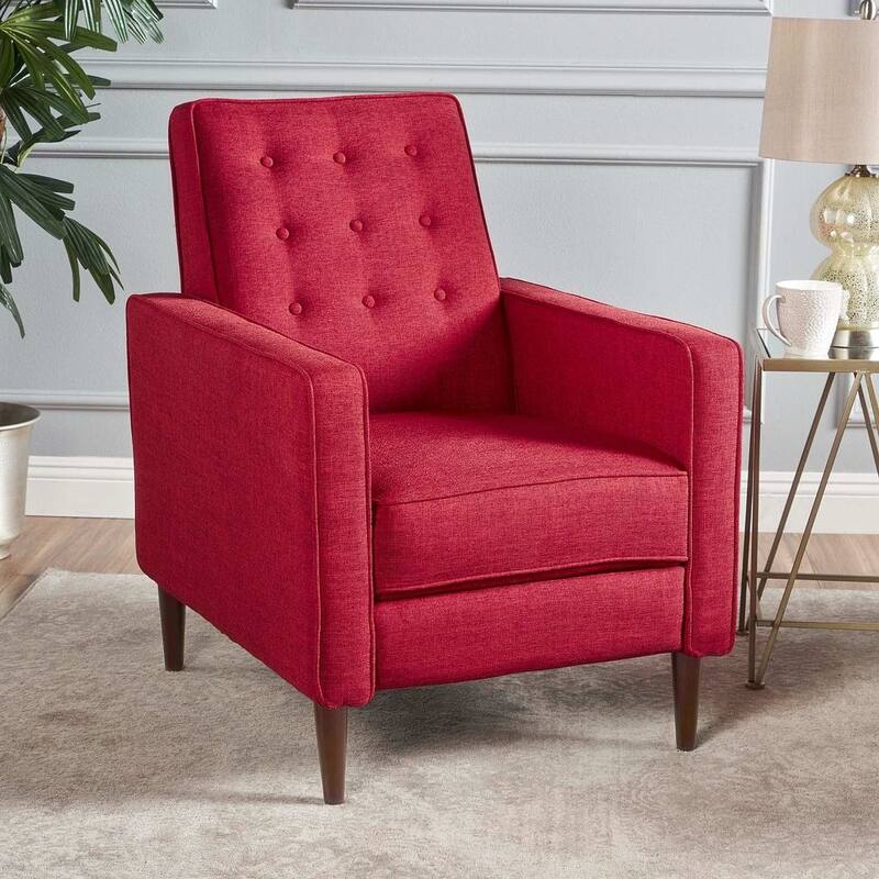 Mid-Century Modern Fabric Recliner Chair with Birch Legs by Christopher Knight Home - Red