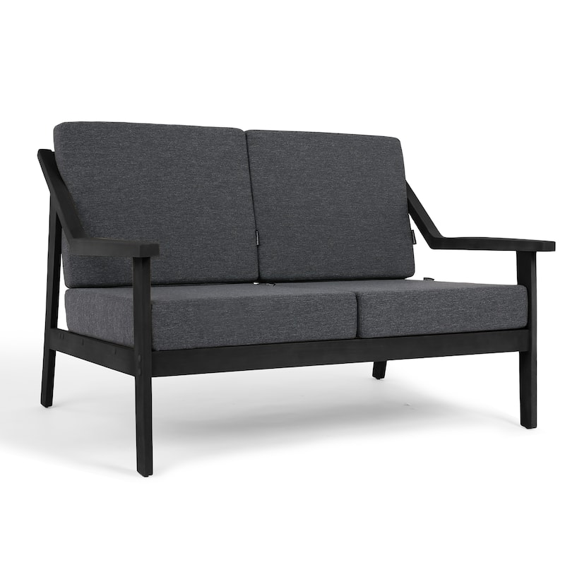 Outdoor Wood Teak Cushioned Patio 2 Seater Loveseat with Coffee Table