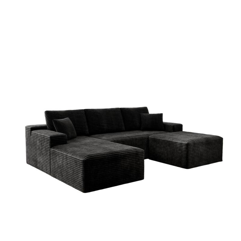 Roomfitters 104.3" Modular Sectional Sofa, 3-Piece Compressed Cloud Couch, No Assembly Required, Plush Corduroy, Black