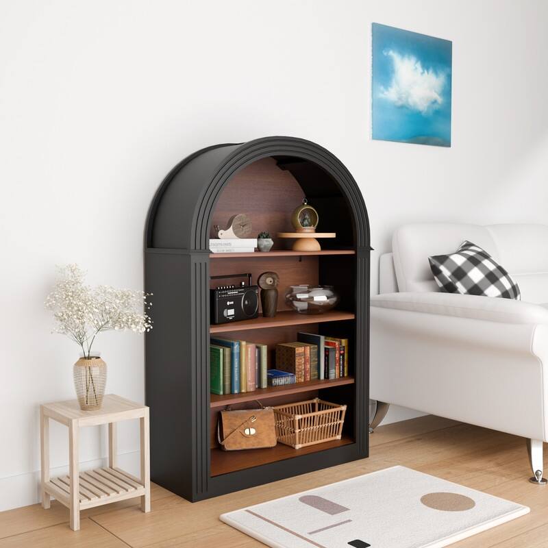 Display Arched Bookcase Cabinet,4/5-Tier Freestanding Tall Wood Arch Bookshelf Cabinets with Open Display Storage Shelves