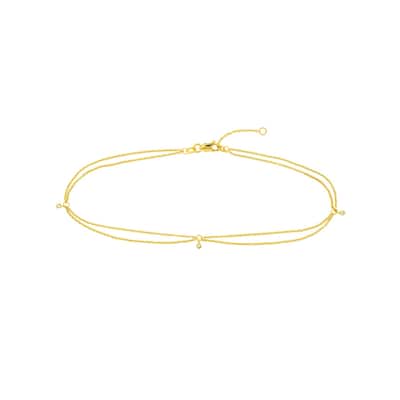 Curata 14k Yellow Gold 10" 3 Diamond 0.05 Dwt Double Strand Adjustable Anklet
