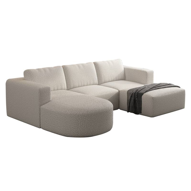 Customizable Yarn Fleece Sofa with Chaise & Ottoman - No Assembly Required