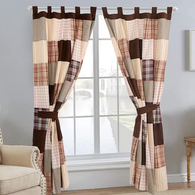 Brody Plaid Stripe Patchwork Window Curtain Panel/Drapes with Tie Backs