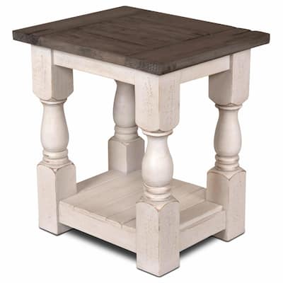 Wooden End Table with Storage Shelf - 24" - Antique White and Brown