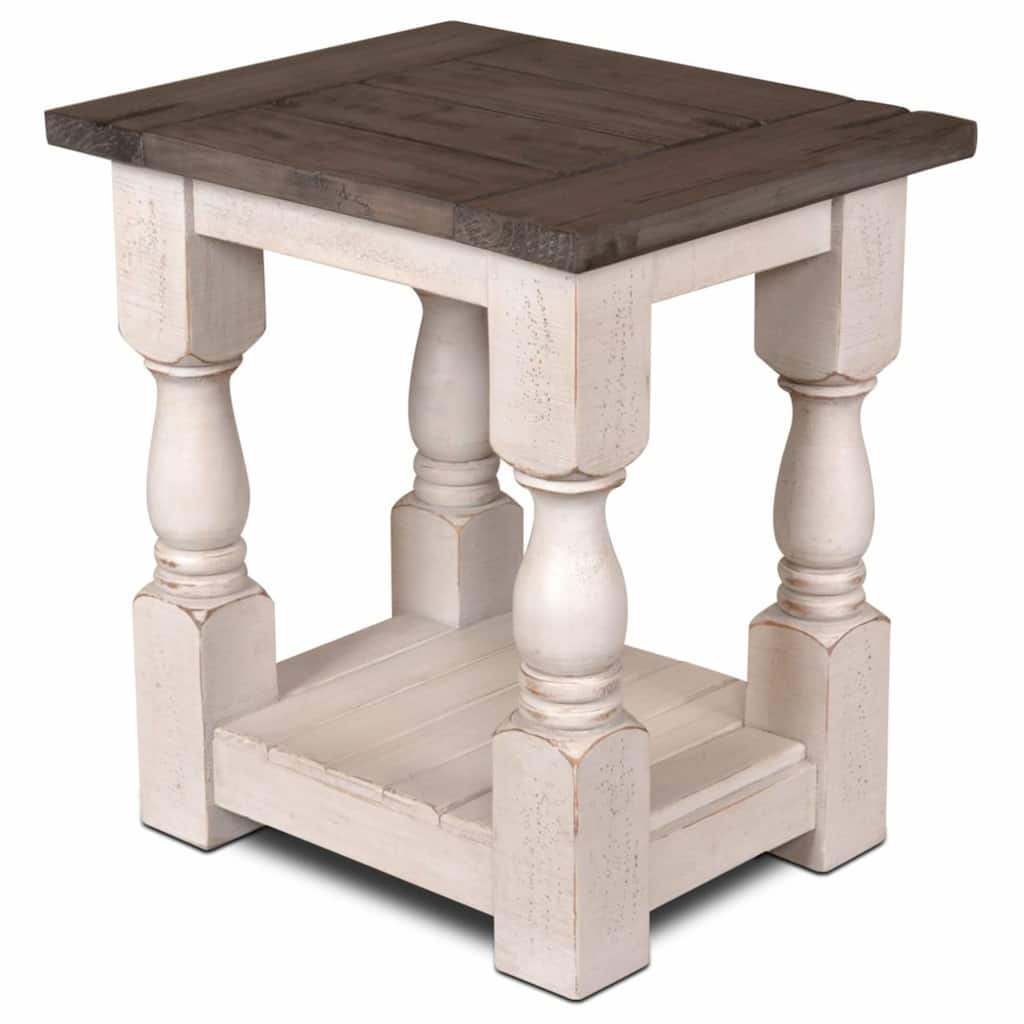 Wooden End Table with Storage Shelf - 24" - Antique White and Brown