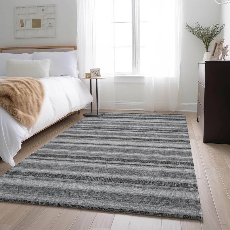Premium Washable Super Soft Modern Cabana Stripe Mayfield Rug - Silver - 2' 6" x 3' 10" - Rectangle