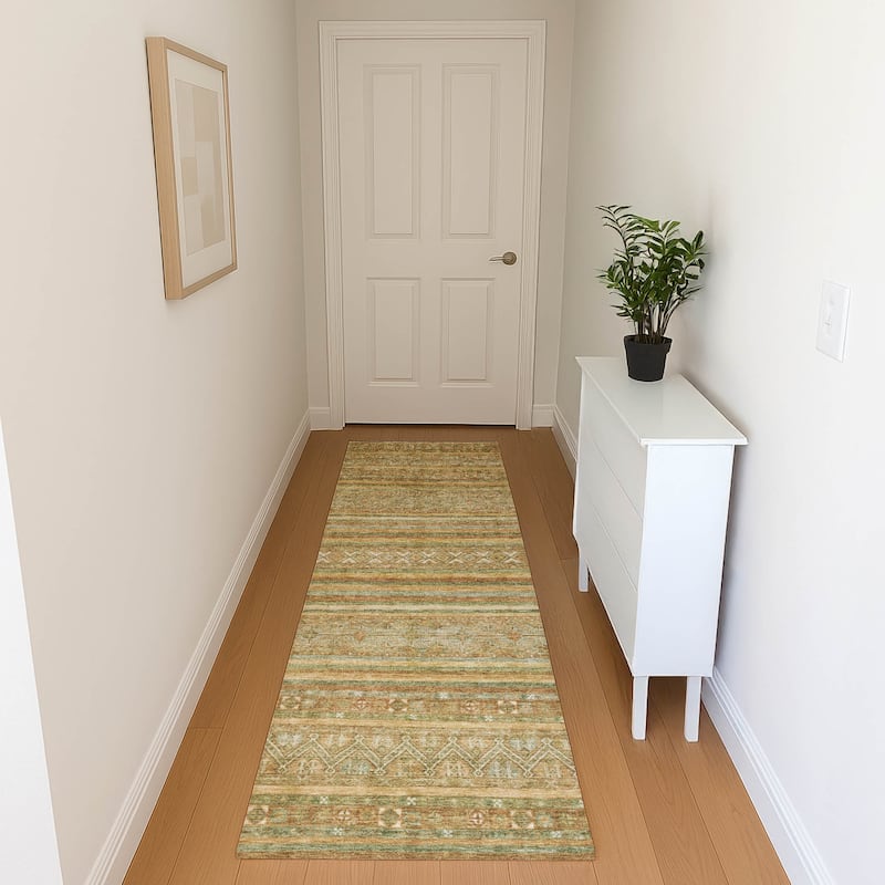 Premium Washable Super Soft Boho Stripes Mayfield Rug - Aloe - 2'3" x 7'6"